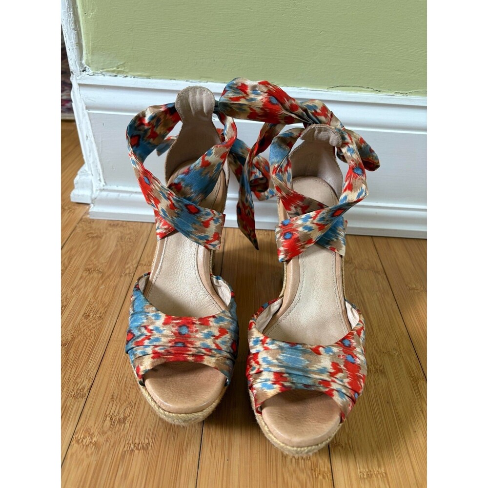 UGG Lucianna Santorini Ikat Silk Straps Jute Wedge Sandals Heels US 8